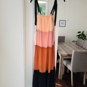 FAVLUX Peach Pink Orange and Black Tiered Maxi Dress